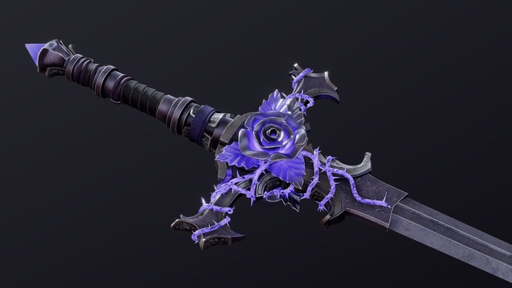 Fantasy Indigo Rose Sword 3D Model