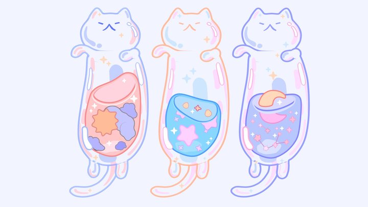 ✨🌙🌟Glass Cats 🌟🌙✨ 3D Model