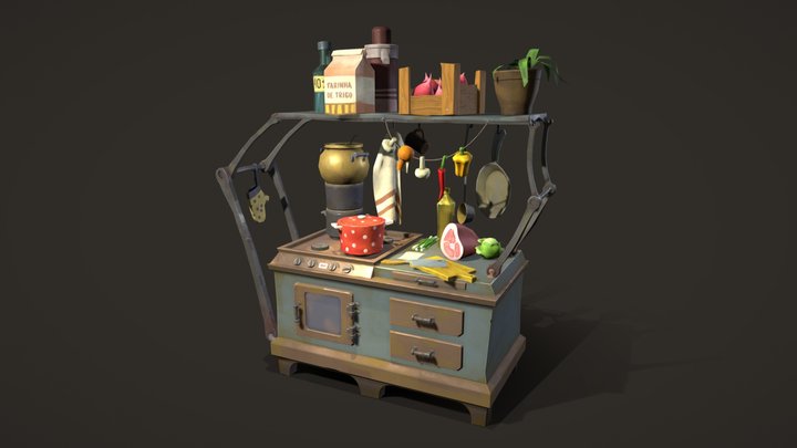 Hand painted kitchen 3D Model